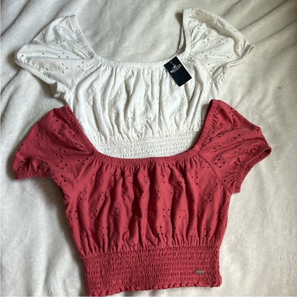 Hollister | Women's Size XS White&Pink Eyelet Tops